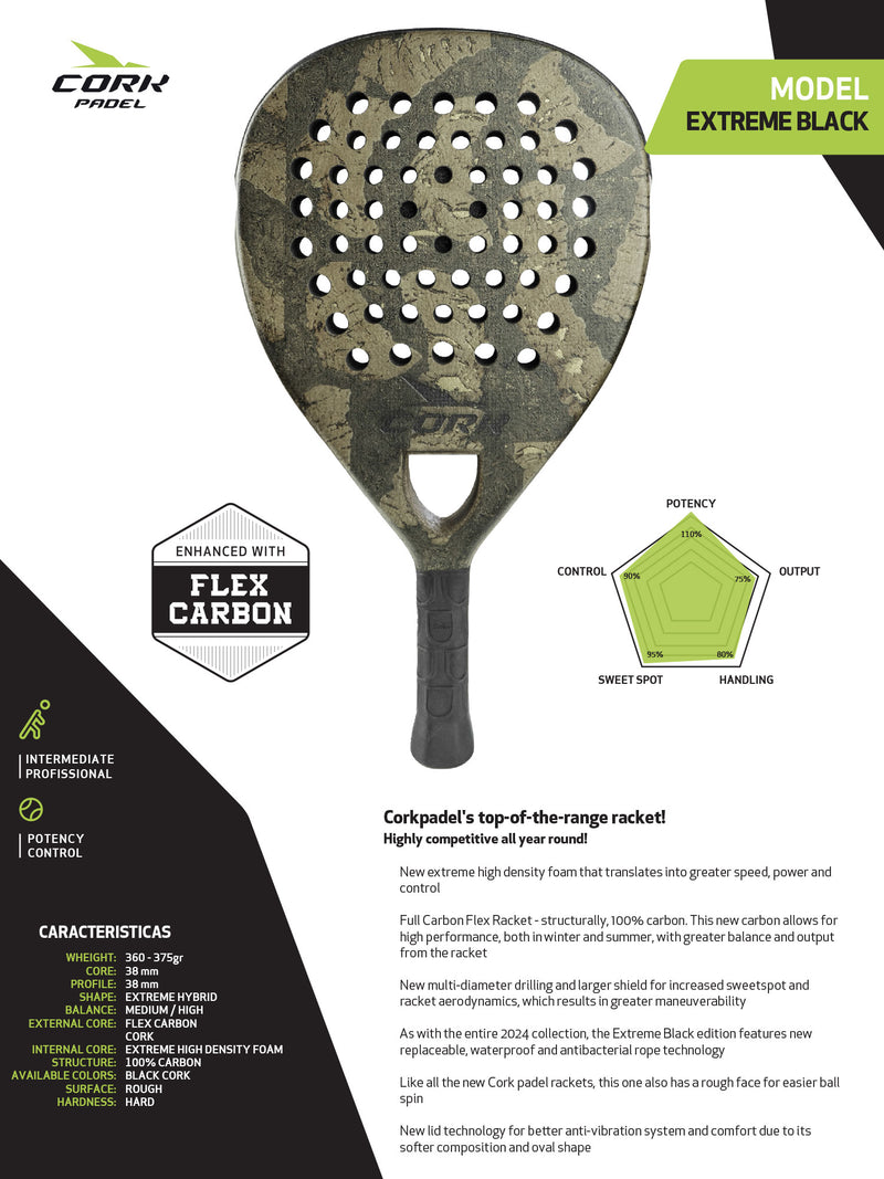 CORK PADEL - EXTREME BLACK (360-369g)
