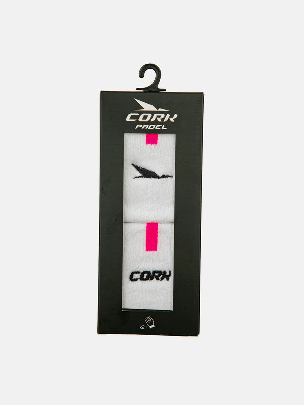 CORK PADEL HANDLEDSSVETTBAND 8 CM - VIT/ROSA - 2 PACK